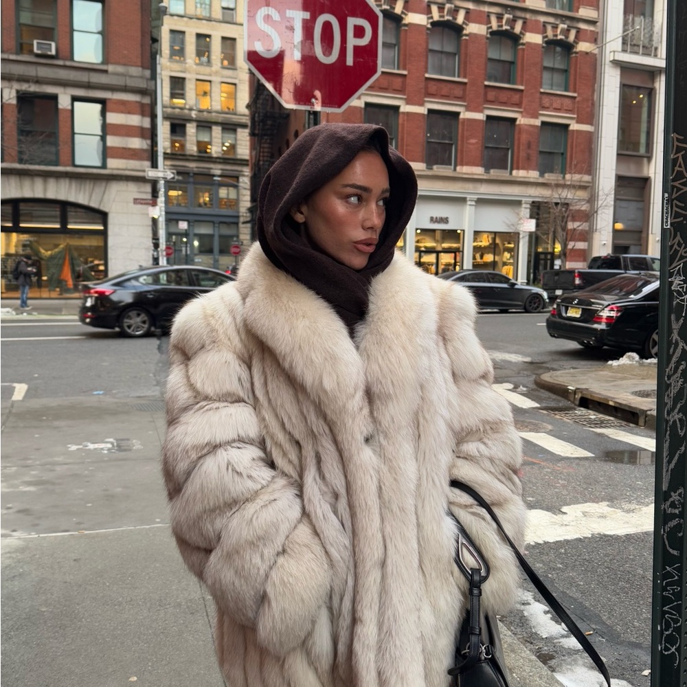Cream Teddy Jacket with Plush Texture and Voluminous Silhouette - Picture 3 of 3